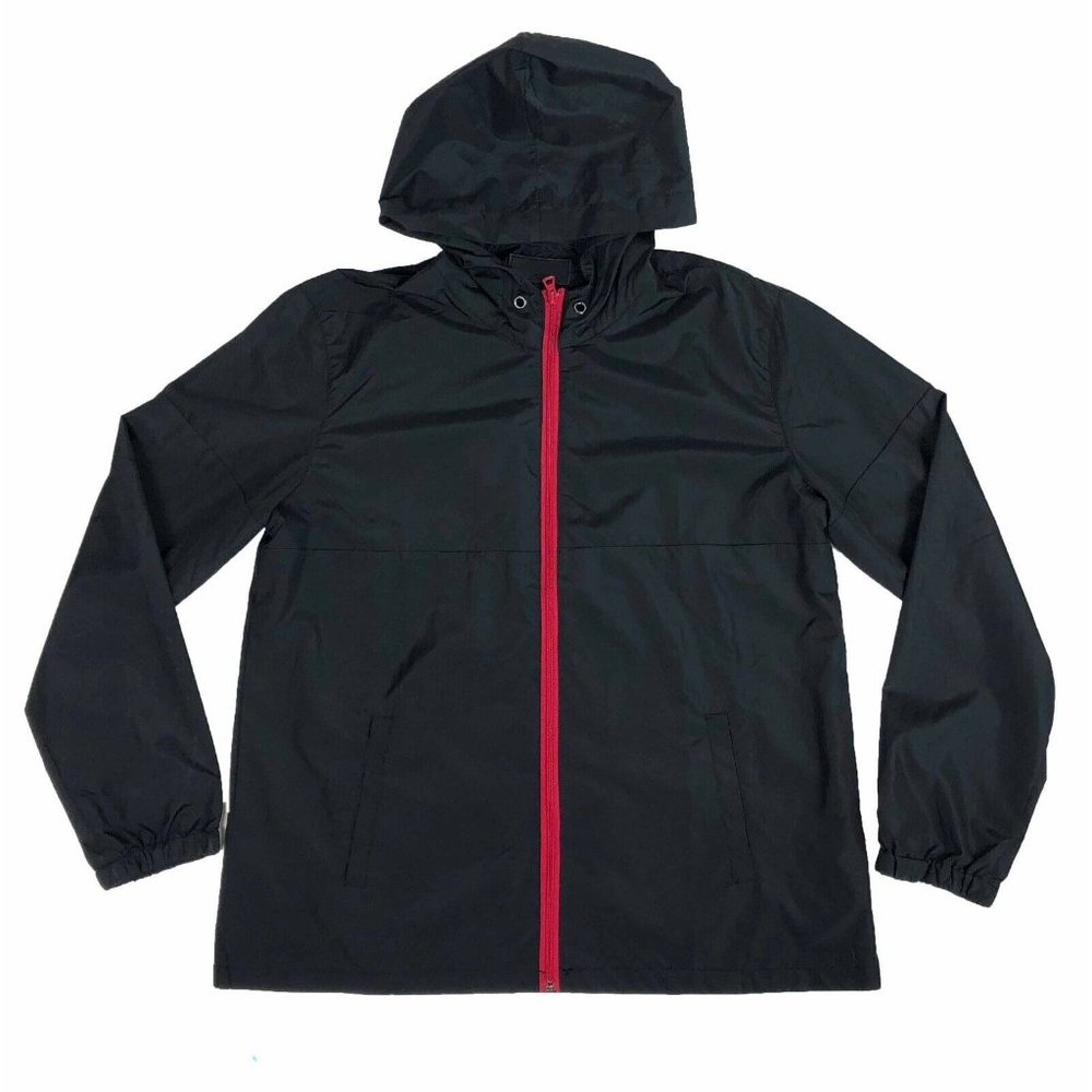 Craft + Flow Large Hooded Windbreaker Full Zip Mens Lightweight Red Zipper